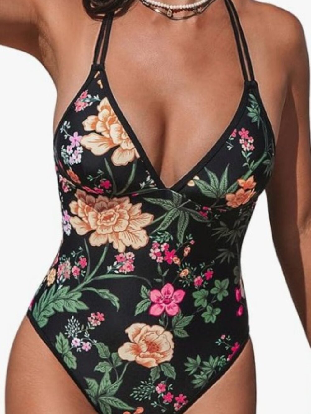 CUPSHE Women's One Piece Swimsuit V Neck Bathing Suit Cutout Back Self Tie Doubl
